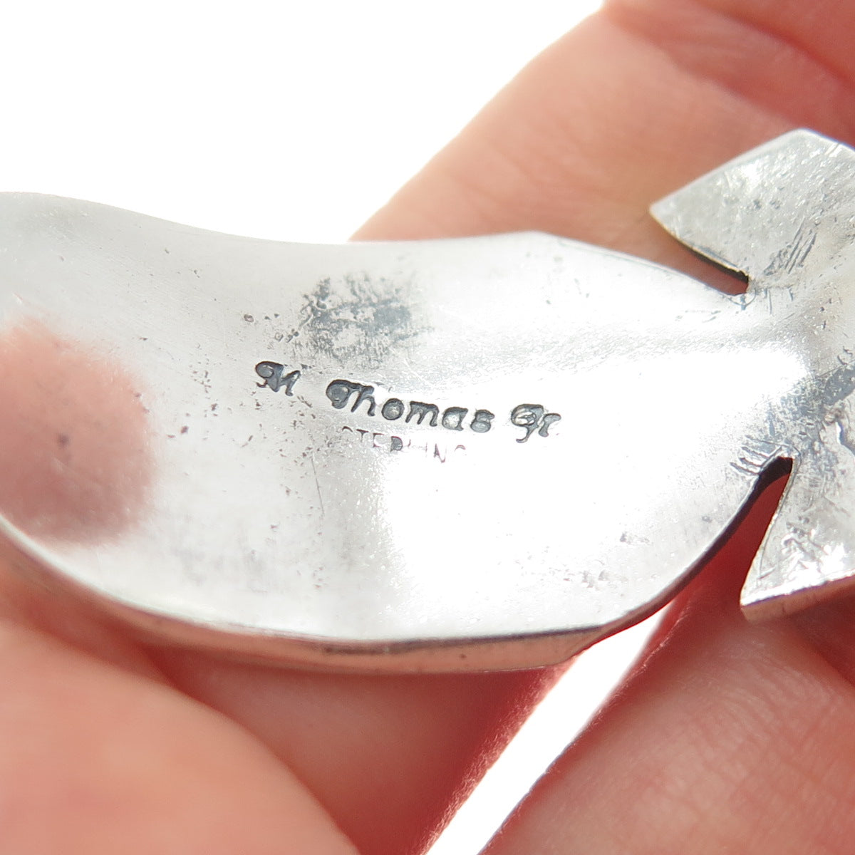 MIKE THOMAS JR NAVAJO Old Pawn Sterling Silver Feather Adjustable Bracelet 6.75"