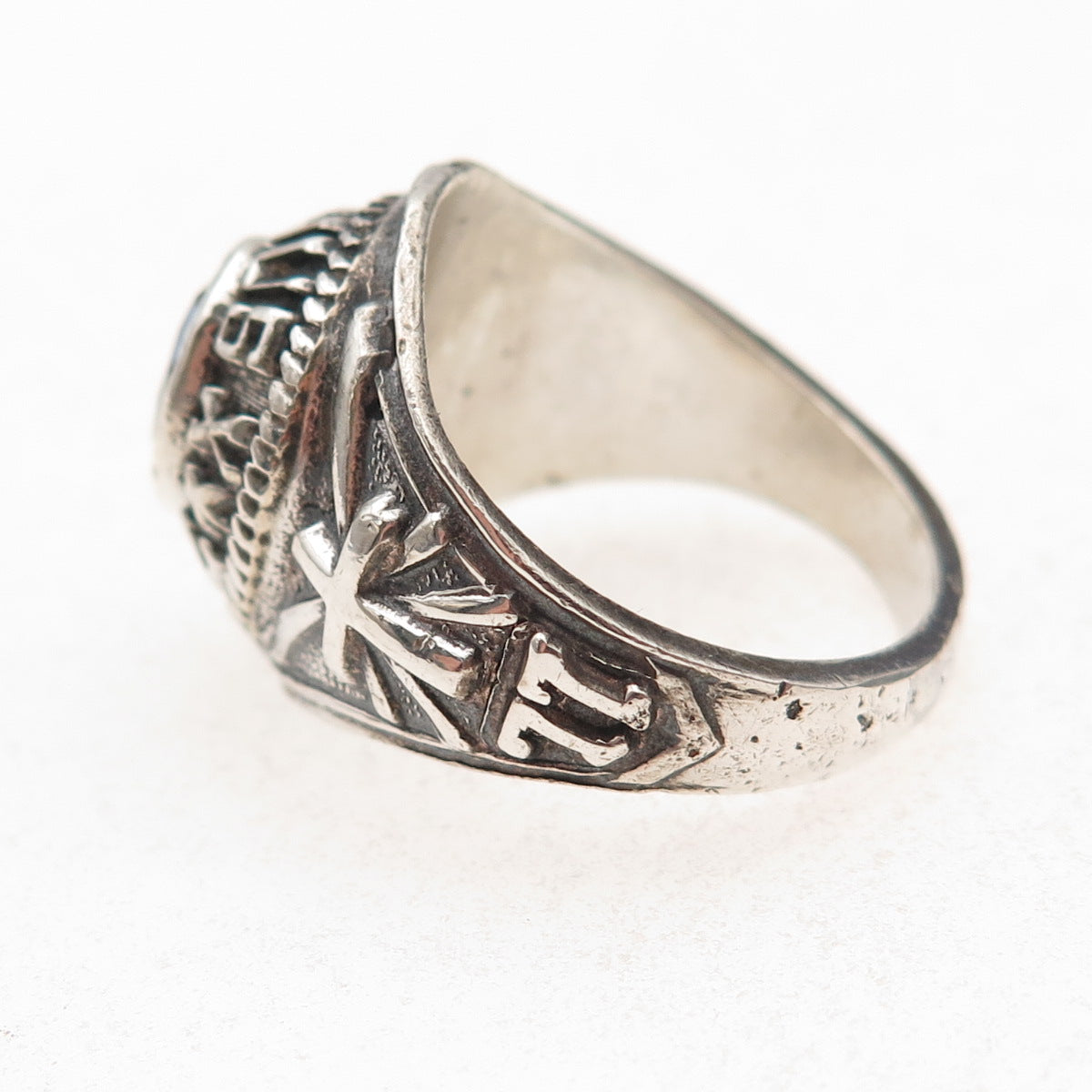 925 Sterling Vintage 1977 Lab-Created Sapphire St. Pius X School Ring Size 9.75