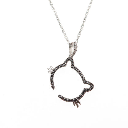 925 Sterling Silver Real Black White Diamond Cat Twisted Rope Chain Necklace 18"