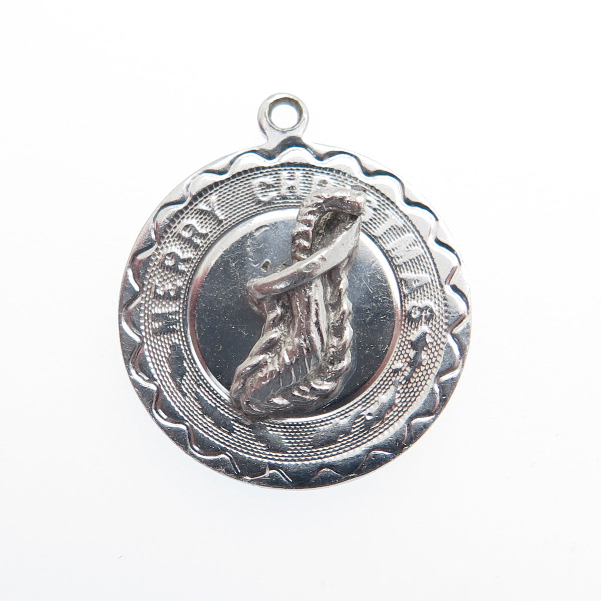 ELCO 925 Sterling Silver Vintage Merry Christmas Minimalist Charm Pendant