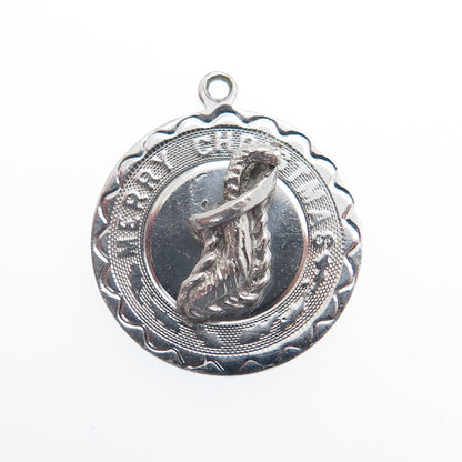 ELCO 925 Sterling Silver Vintage Merry Christmas Minimalist Charm Pendant