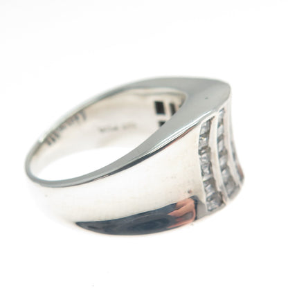 MEDA 925 Sterling Silver Radiant-Cut Shaped C Z Wavy Ring Size 8