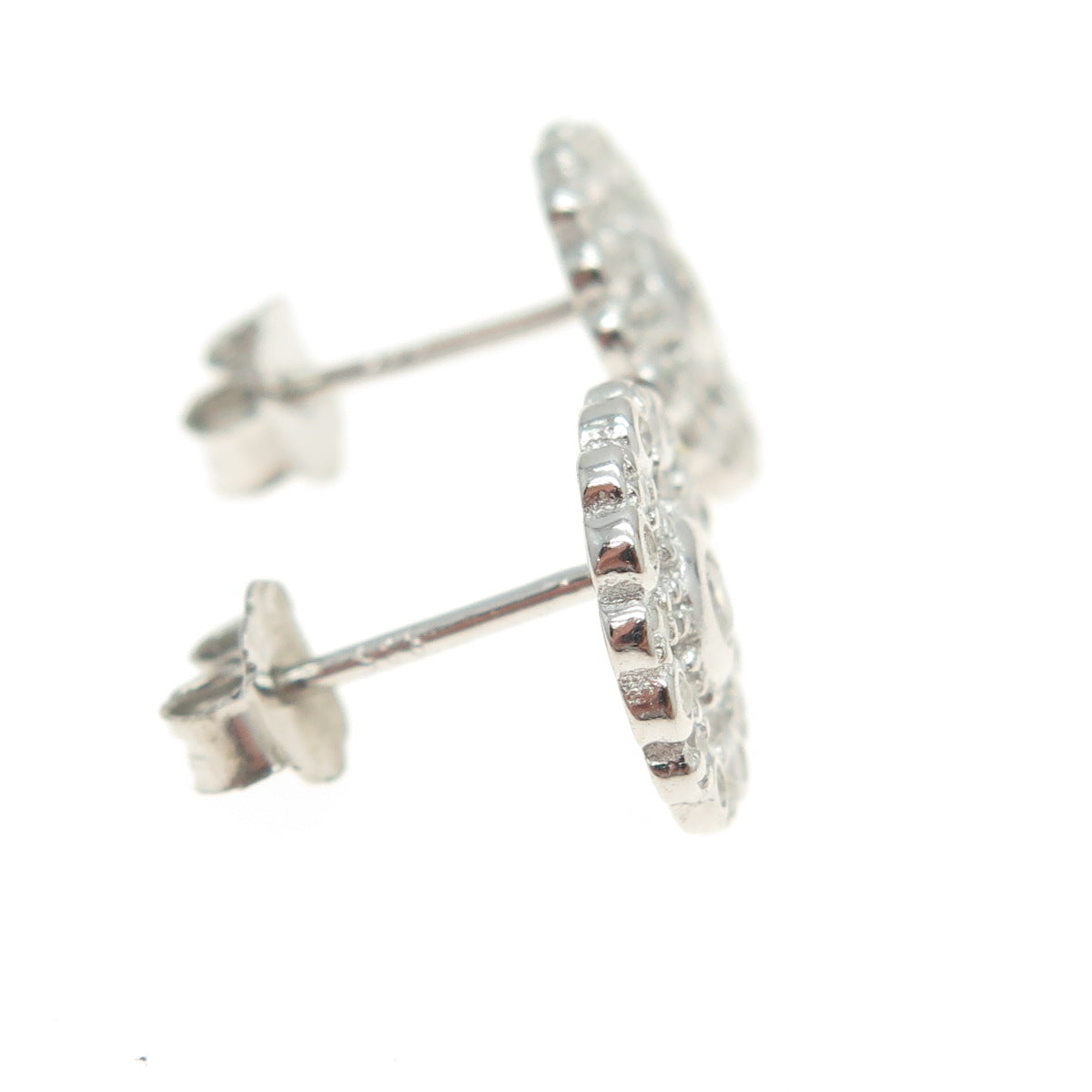 925 Sterling Silver Round-Cut Shaped C Z Snowflake Stud Earrings