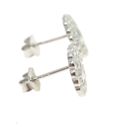 925 Sterling Silver Round-Cut Shaped C Z Snowflake Stud Earrings