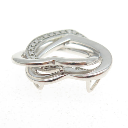 925 Sterling Silver Real Diamond Accent Interlocked Heart Pendant