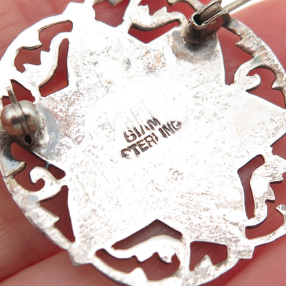 925 Sterling Silver Antique Siam Niello Hindu Goddess Oxidized Pin Brooch