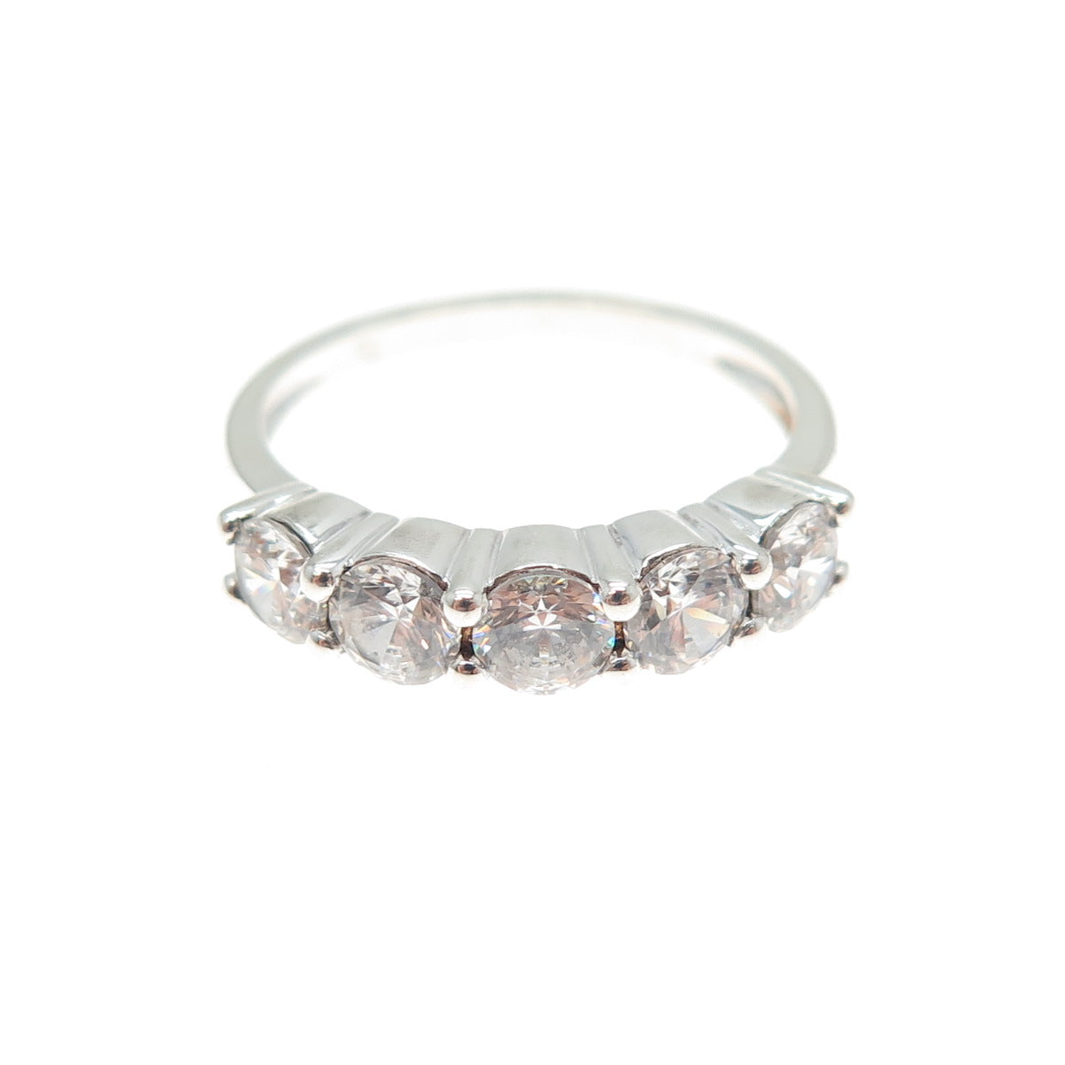 ROSS SIMONS 925 Sterling Silver Round-Cut C Z Half Eternity Ring Size 6.25