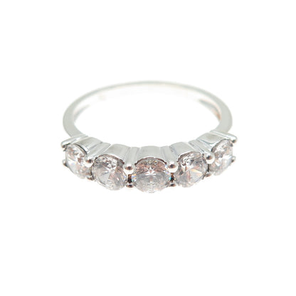 ROSS SIMONS 925 Sterling Silver Round-Cut C Z Half Eternity Ring Size 6.25