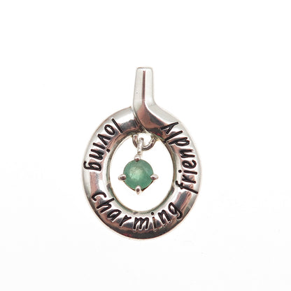 925 Sterling Silver Vintage Real Emerald Loving Charming Friendly Charm Pendant