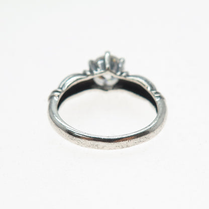 925 Sterling Silver Vintage Round-Cut C Z Engagement Oxidized Ring Size 7.25