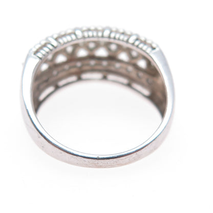 MEDA 925 Sterling Silver Princess & Round-Cut C Z Ring Size 7