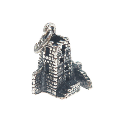 925 Sterling Silver Vintage Mesa Verde Square Tower Oxidized Mini 3D Pendant