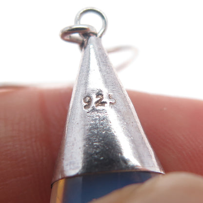 925 Sterling Silver Vintage Real Amethyst & Opalite Modernist Dangle Earrings