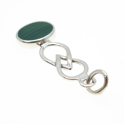 925 Sterling Silver Vintage Real Malachite Modernist Infinity Pendant