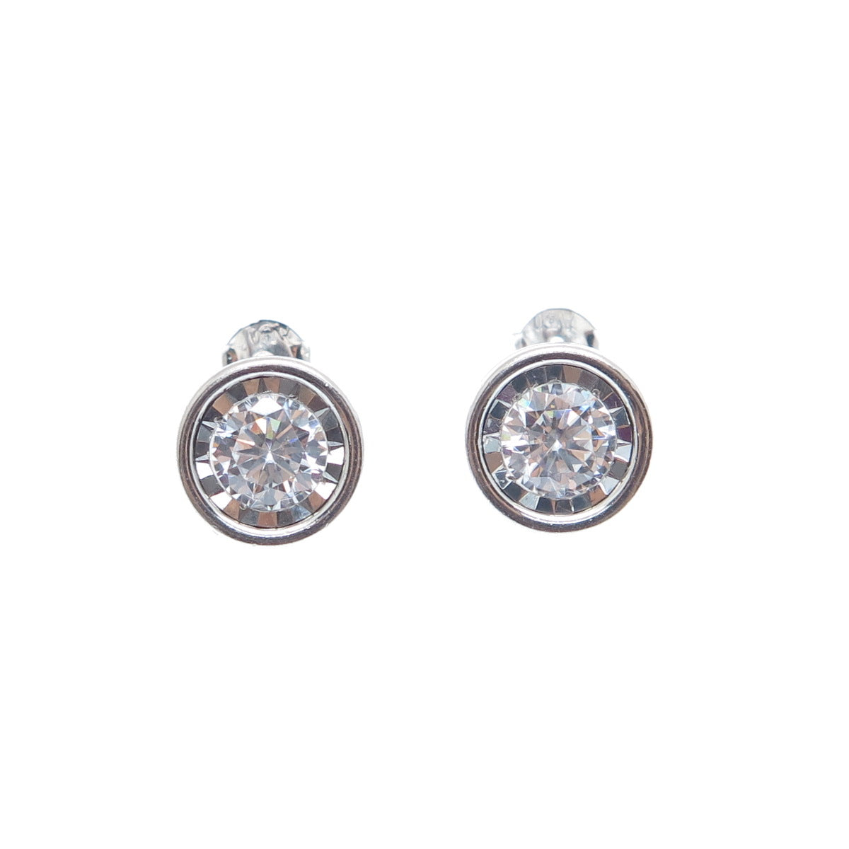 925 Sterling Silver Round-Cut C Z Stud Earrings