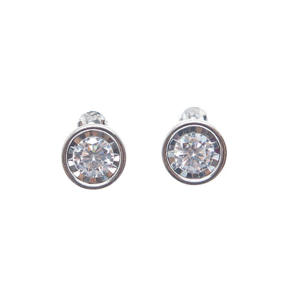 925 Sterling Silver Round-Cut C Z Stud Earrings