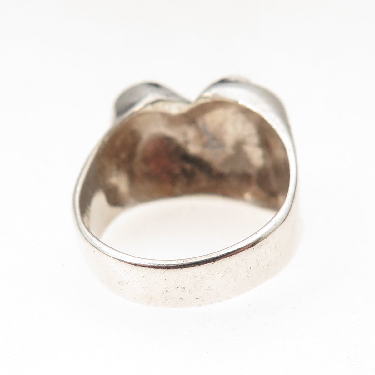 925 Sterling Silver Vintage Modernist Heart Oxidized Ring Size 6