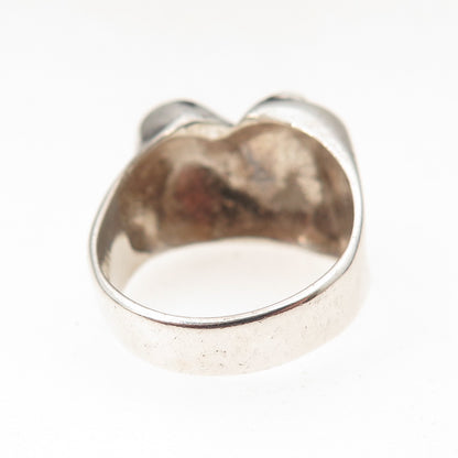 925 Sterling Silver Vintage Modernist Heart Oxidized Ring Size 6
