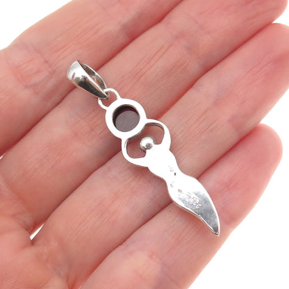 925 Sterling Silver Vintage Real Garnet Fertility Moon Goddess Charm Pendant