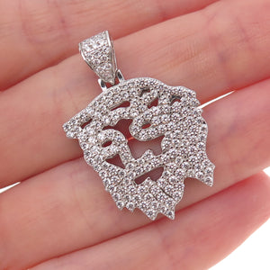 925 Sterling Silver Round-Cut C Z Jesus Charm Pendant