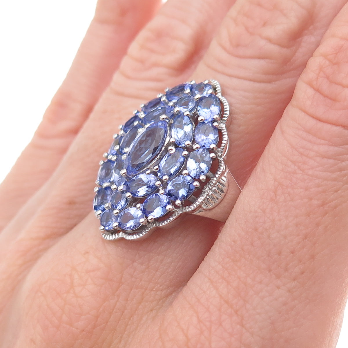 Chuck Clemency 925 Sterling Silver Real Multi-Cut Tanzanite Ring Size 8.25