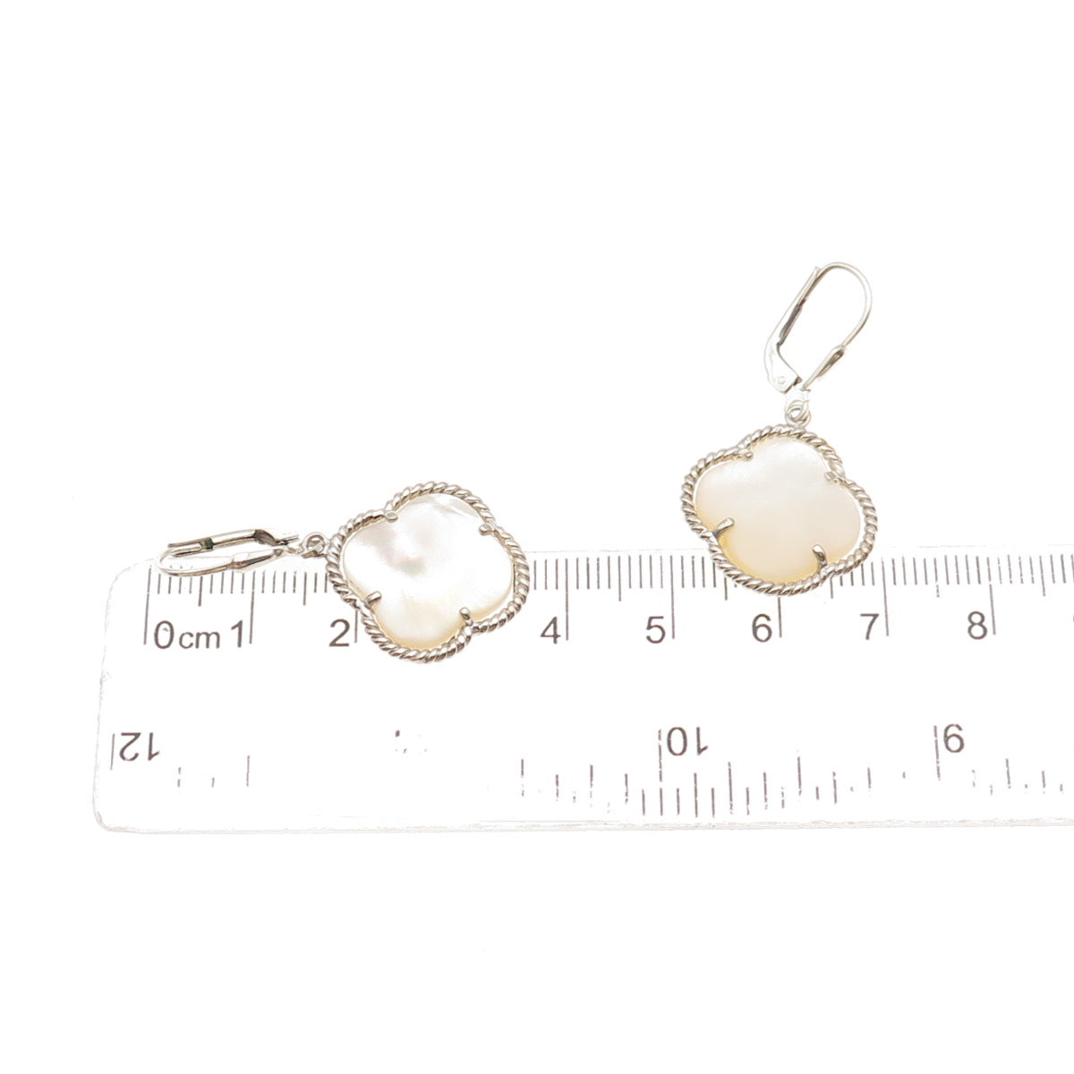 925 Sterling Silver Vintage Real MOP Floral Dangle Earrings