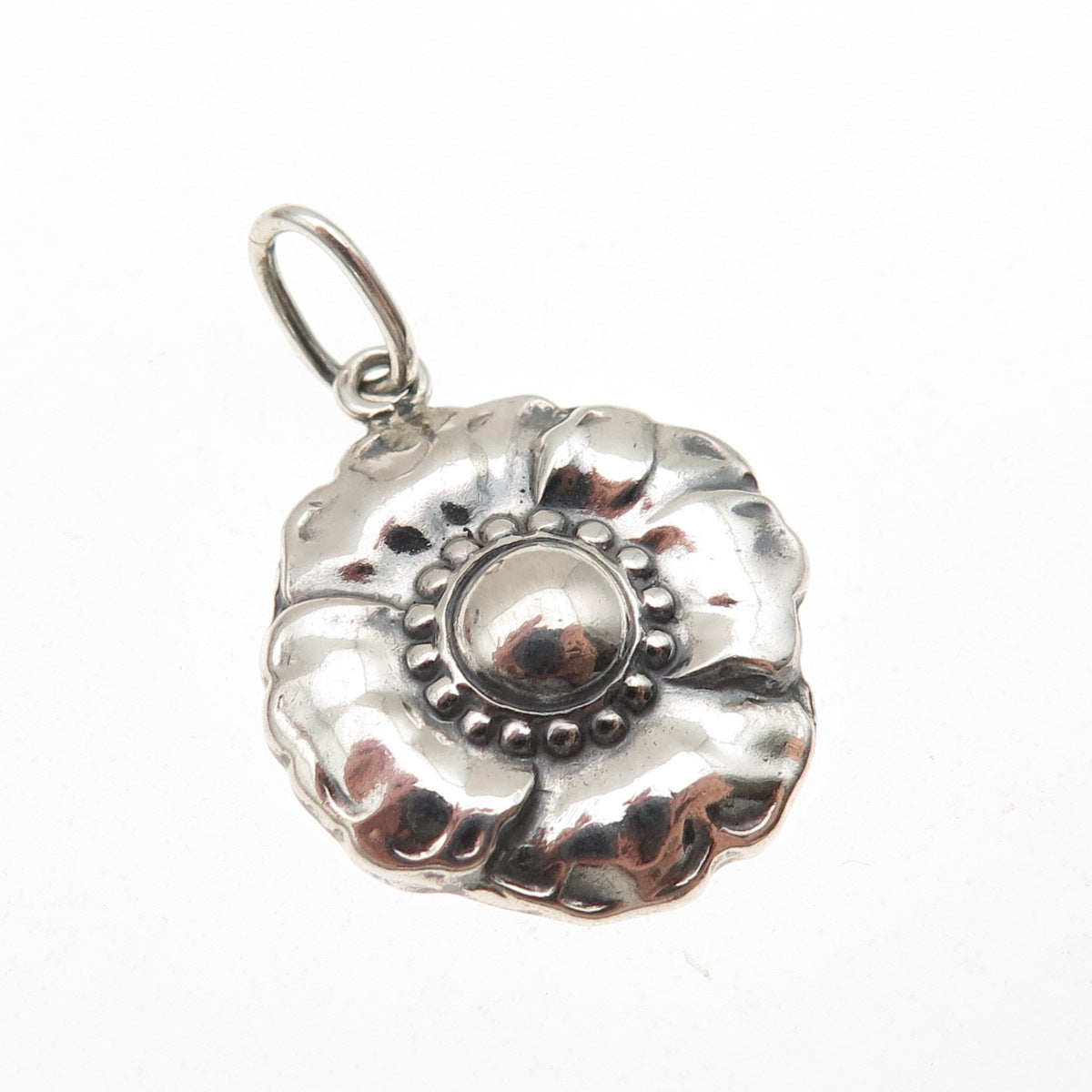 925 Sterling Silver Vintage Flower Oxidized Charm Pendant