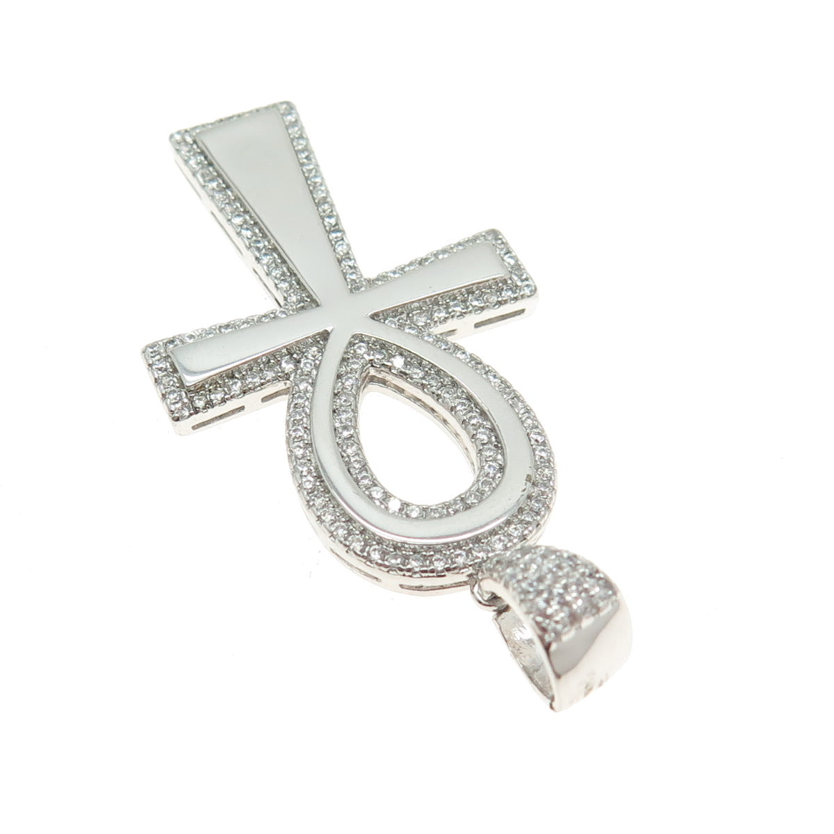 925 Sterling Silver Round-Cut Shaped C Z Egypt Ankh Cross Pendant