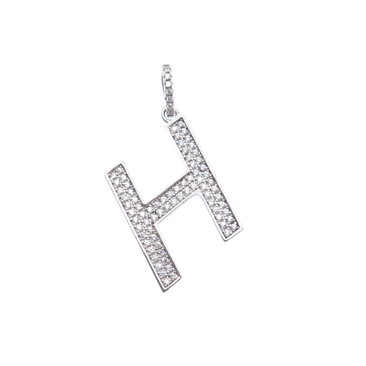 925 Sterling Silver Round-Cut C Z Sparkle Letter H Initial Charm Pendant