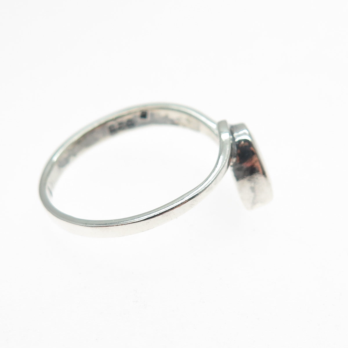 925 Sterling Silver Vintage Real Black Onyx Modernist Heart Ring Size 9.25