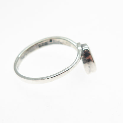 925 Sterling Silver Vintage Real Black Onyx Modernist Heart Ring Size 9.25
