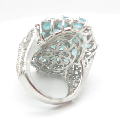 CHUCK CLEMENCY 925 Sterling Silver Real Oval-Cut Aquamarine Cluster Ring Size 7