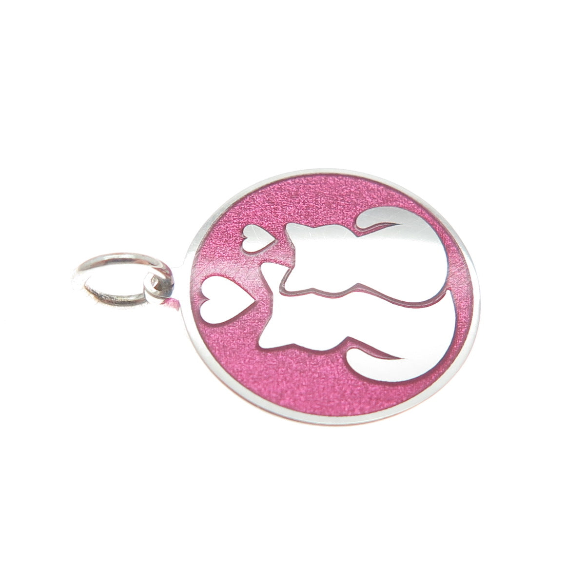 925 Sterling Silver Purple Pink Enamel Mom & Child Cat Heart Minimalist Pendant