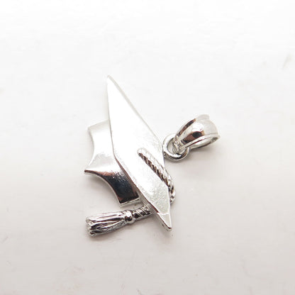 925 Sterling Silver Vintage Graduation Academic Cap Pendant