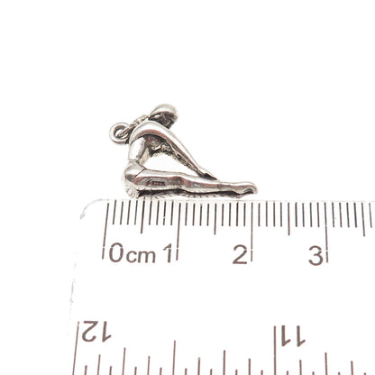 925 Sterling Silver Vintage Female Diving Oxidized 3D Mini Charm Pendant