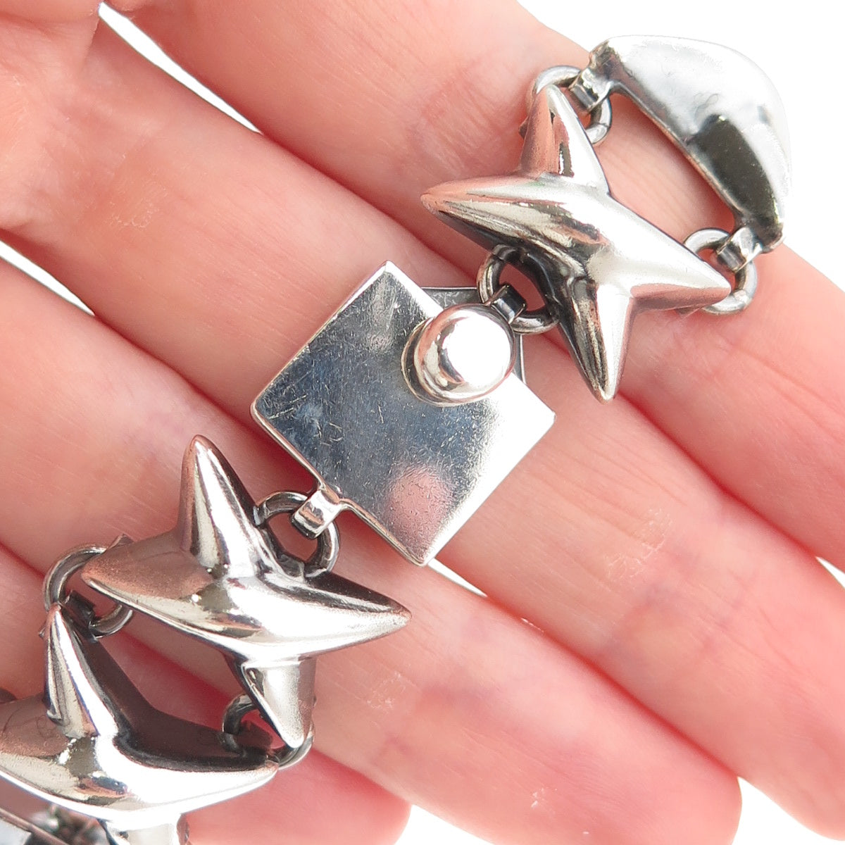 925 Sterling Silver Vintage Mexico Modernist X Link Bracelet 7.25"