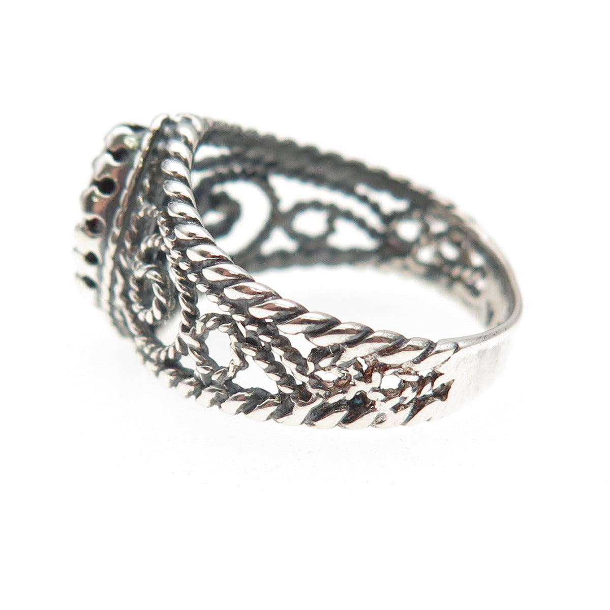 Chateau D’Argent 925 Sterling Silver Vintage Real Garnet Spiral Ring Size 8
