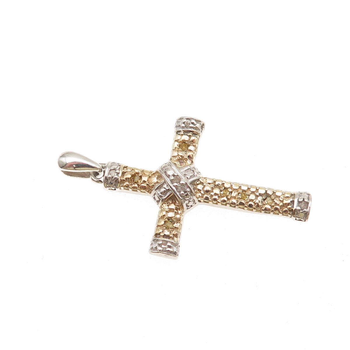 Chuck Clemency 925 Sterling Silver 2-Tone Real Round-Cut Diamond Cross Pendant