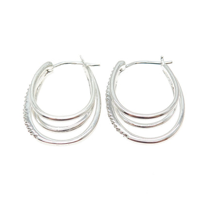 SUN 925 Sterling Silver Real Round-Cut Diamond Multi-Row Hoop Earrings