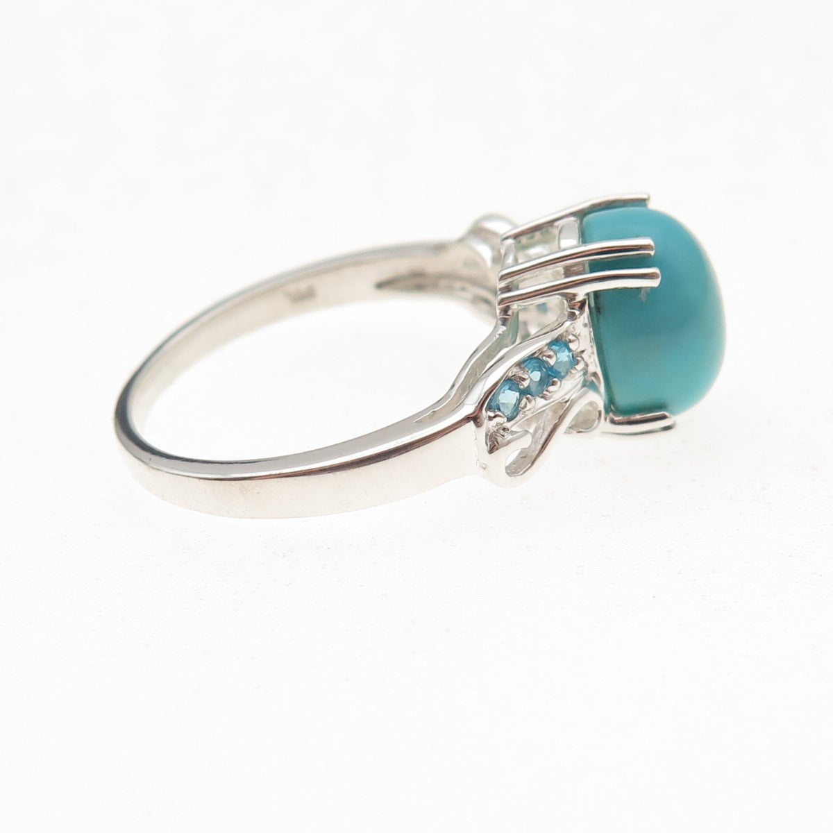 925 Sterling Silver Real Sleeping Beauty Turquoise & Apatite Ring Size 8