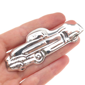 925 Sterling Silver Vintage Retro Car Repousse Oxidized Pin Brooch