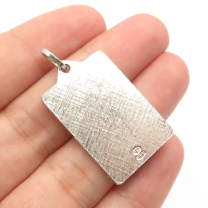 925 Sterling Silver Vintage Enamel Textured Virgin Mary Rectangle Pendant
