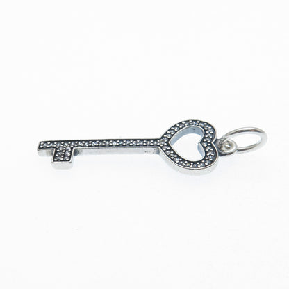 925 Sterling Silver Round-Cut C Z Heart Key Charm Pendant