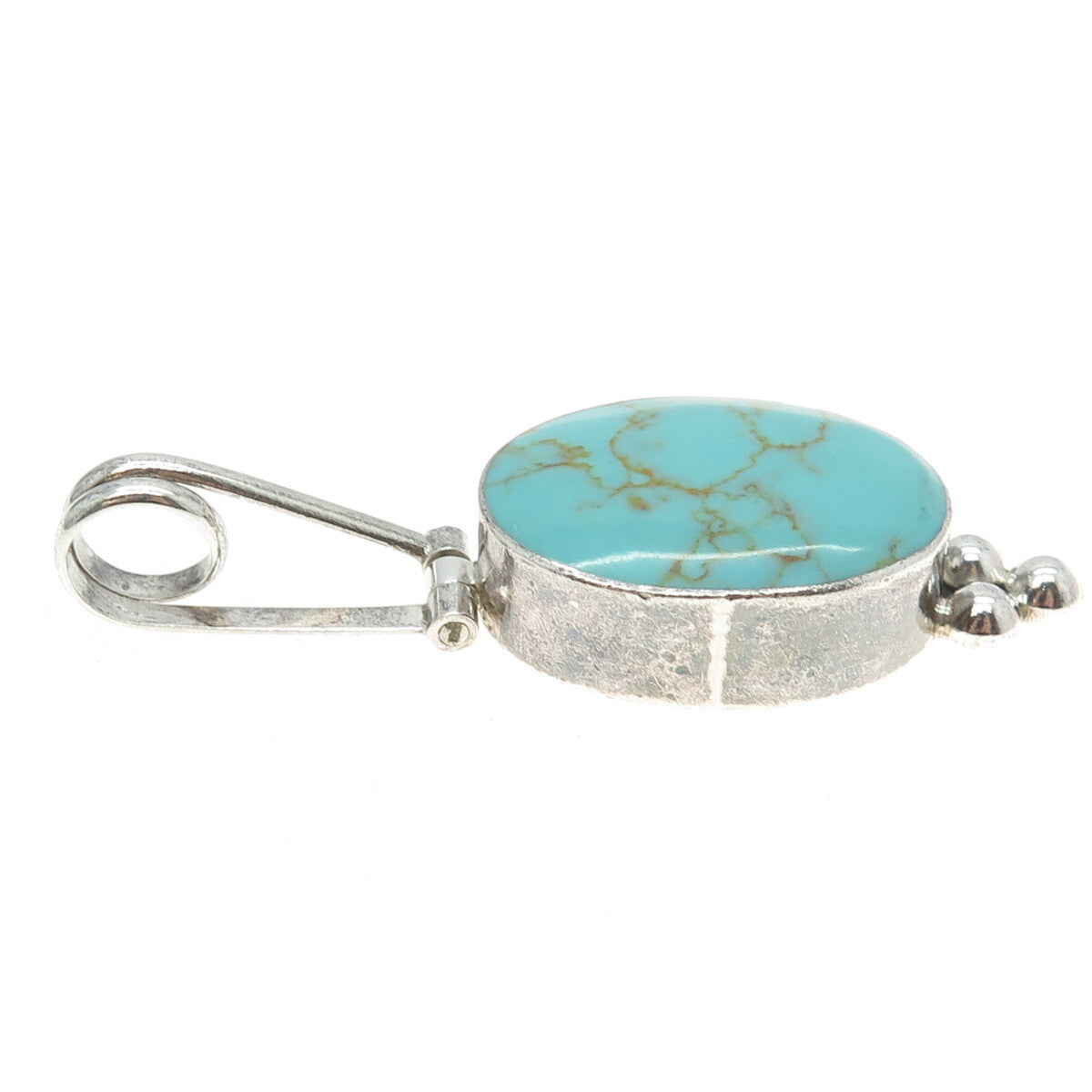 925 Sterling Silver Vintage Real Turquoise Modernist Pendant