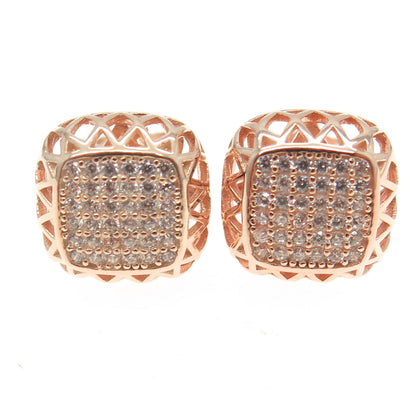 925 Sterling Silver Rose Gold Plated Round-Cut C Z Cushion Sun Earrings