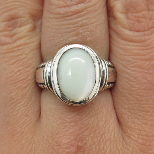 JUDITH RIPKA 925 Sterling Silver Vintage Real Mother-of-Pearl Ring Size 8