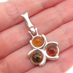 925 Sterling Silver Vintage Real Amber Modernist Charm Pendant