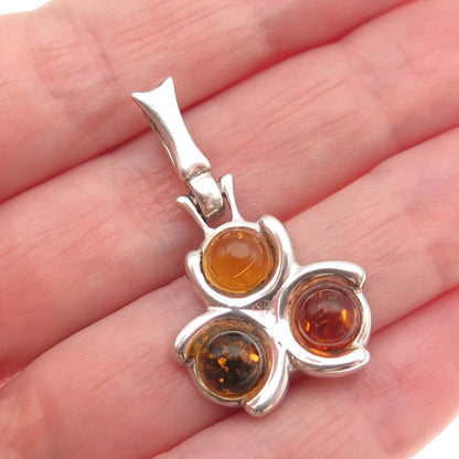 925 Sterling Silver Vintage Real Amber Modernist Charm Pendant