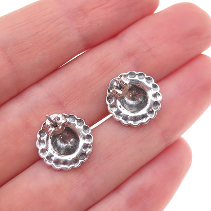 Old Pawn 925 Sterling Silver Vintage Southwestern Sun Beaded Tribal Earrings