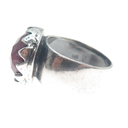 ART'S ELEGANCE 925 Sterling Silver Vintage Ruby Gem Crown Oxidized Ring Size 6.5